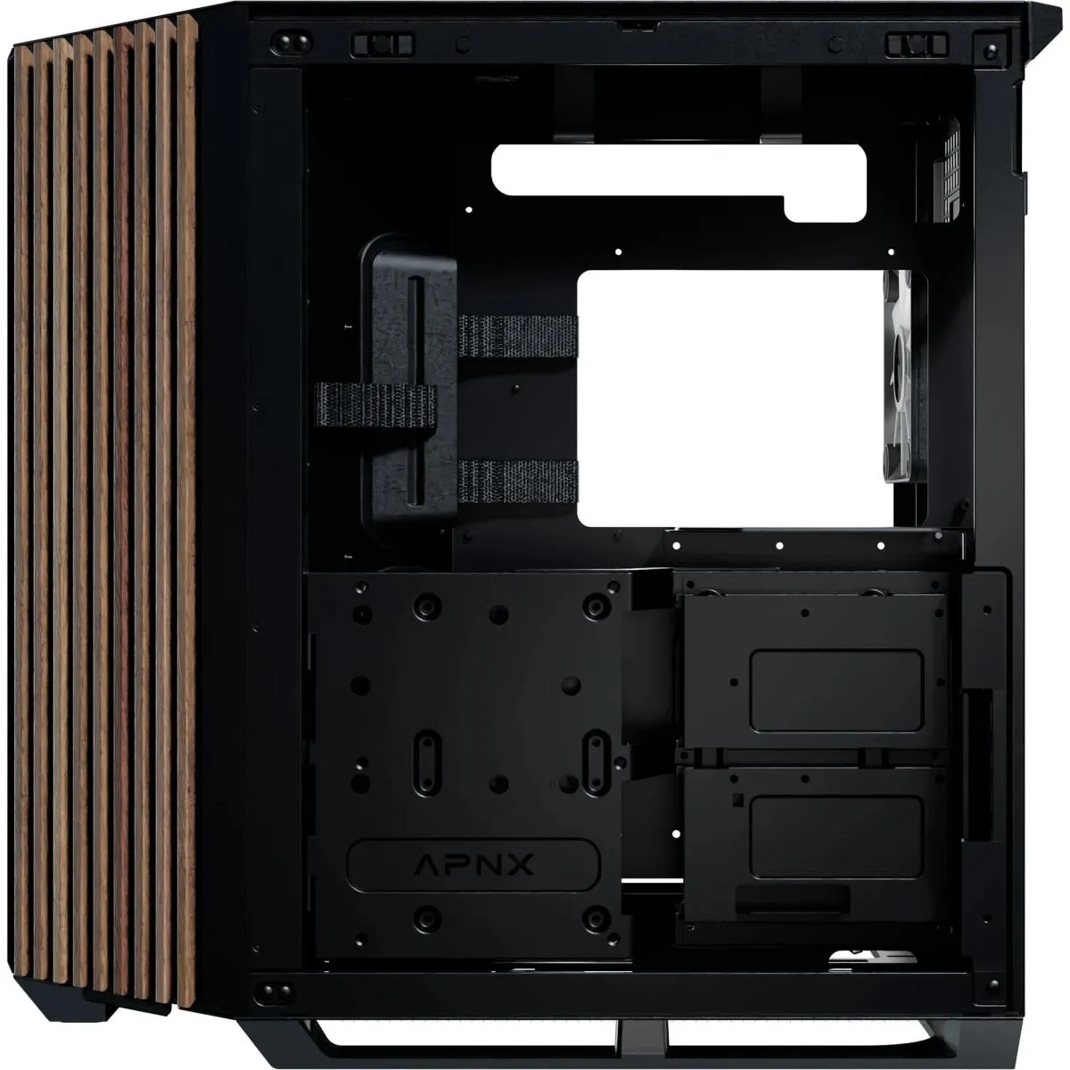 APNX V1 (Black/Wood) Dual Chamber Panoramic 2 Glasses Design ATX Mid Tower Mesh Ventilation Pattern Tempered Glass Gaming Case w/ 4x120mm ARGB Fans, Adjustable Motherboard Position Bracket, Support Up To 10x12cm Fans & Type-C - Image 4