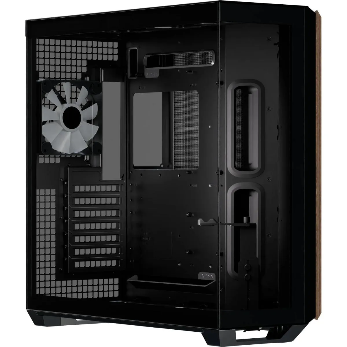 APNX V1 (Black/Wood) Dual Chamber Panoramic 2 Glasses Design ATX Mid Tower Mesh Ventilation Pattern Tempered Glass Gaming Case w/ 4x120mm ARGB Fans, Adjustable Motherboard Position Bracket, Support Up To 10x12cm Fans & Type-C - Image 2