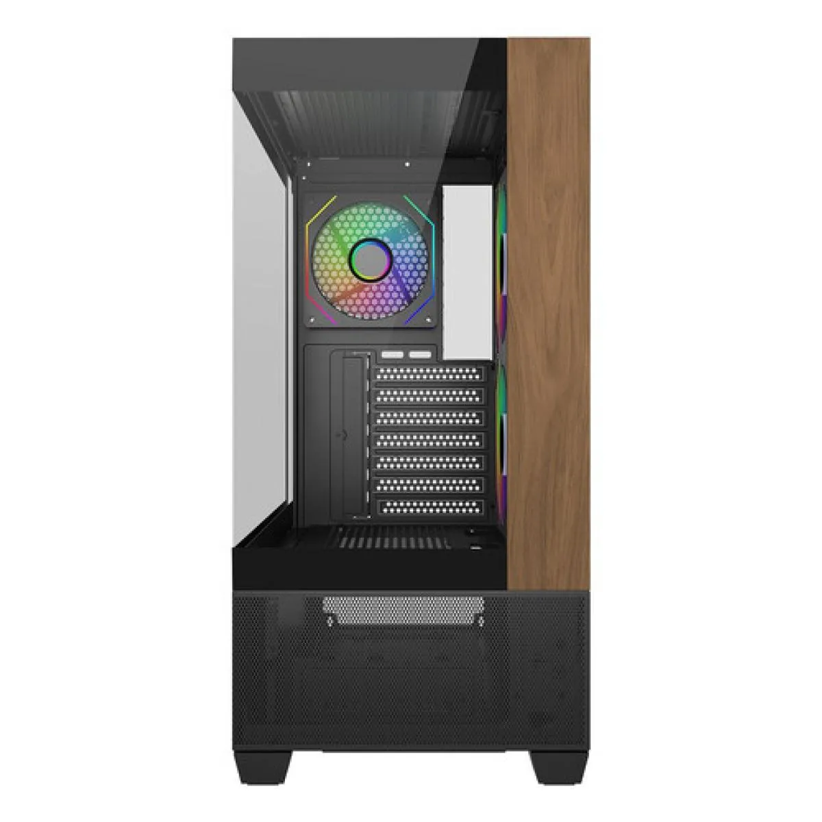 Cooler Master Elite 690 Wood (Black) ATX ARGB Mid Tower Tempered Glass + Wood Panoramic Fish Tank Gaming Case w/ 3 x120mm ARGB Fan (Side Reverse) & Type-C - Image 3