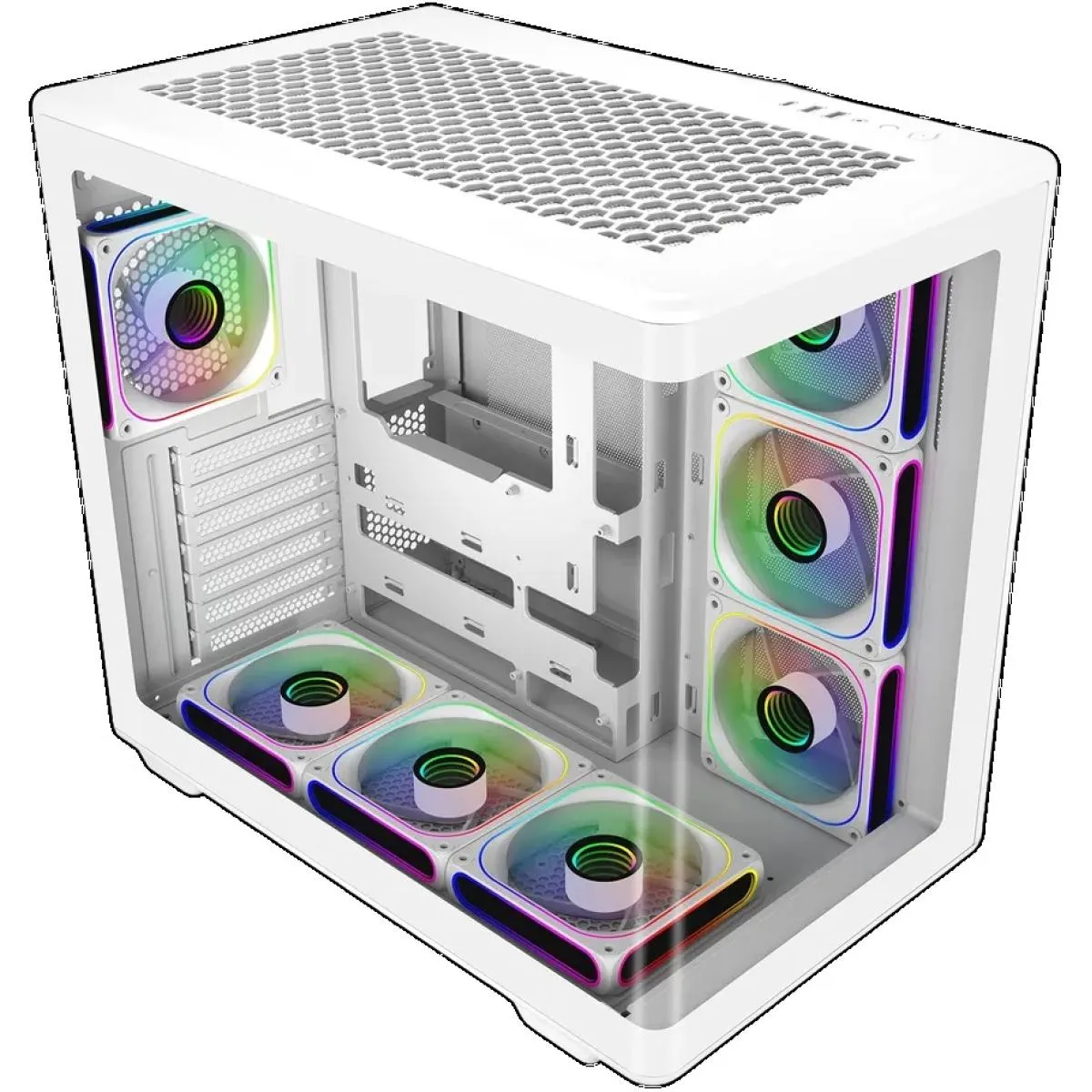 Cooler Master Elite 600 (White) ATX ARGB Mid Tower Tempered Glass Panoramic Dual Chamber Fish Tank Gaming Case w/ 7 x120mm ARGB Fan (Side Reverse) & Type-C - Image 2