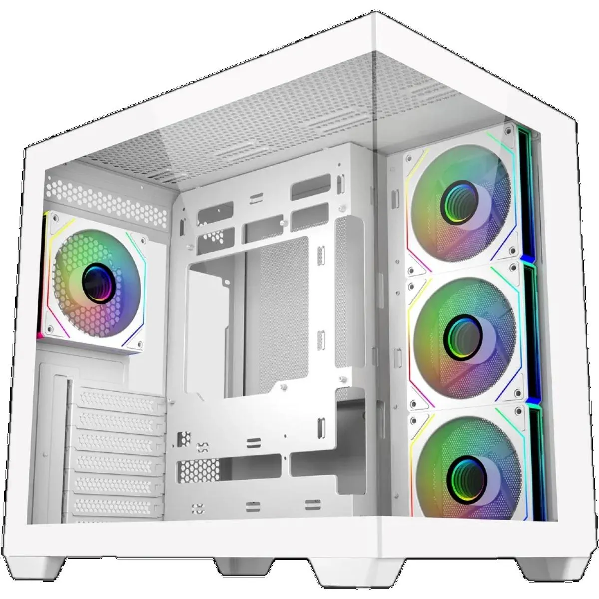 Cooler Master Elite 681 (White) ATX ARGB Mid Tower Tempered Glass Panoramic Dual Chamber Fish Tank Gaming Case w/ 4 x120mm Daisy-Chain ARGB Fan (Side Reverse) & Type-C