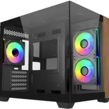 Cooler Master Elite 481 Wood (Black) Micro ATX ARGB Mid Tower Tempered Glass + Wood Panoramic Dual Chamber Fish Tank Gaming Case w/ 3 x120mm ARGB Fan (Side Reverse) & Type-C