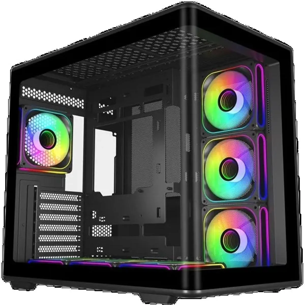 Cooler Master Elite 600 (Black) ATX ARGB Mid Tower Tempered Glass Panoramic Dual Chamber Fish Tank Gaming Case w/ 7 x120mm ARGB Fan (Side Reverse) & Type-C - Image 2