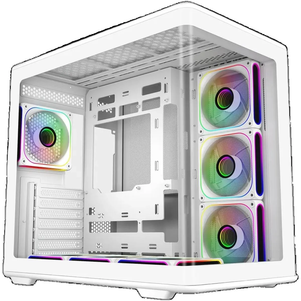 Cooler Master Elite 600 (White) ATX ARGB Mid Tower Tempered Glass Panoramic Dual Chamber Fish Tank Gaming Case w/ 7 x120mm ARGB Fan (Side Reverse) & Type-C - Image 3