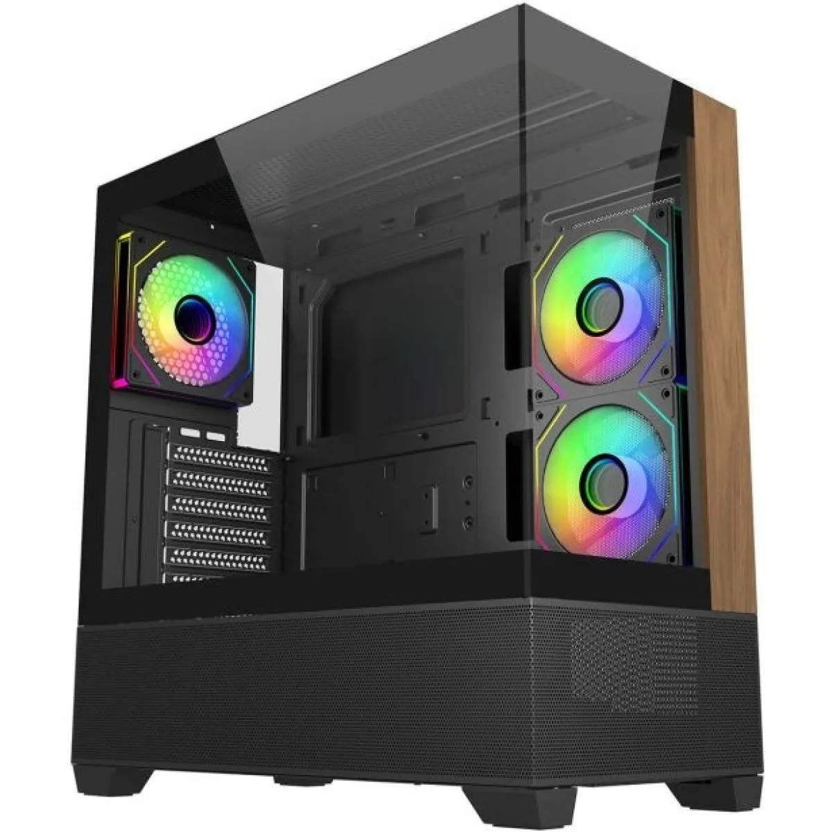 Cooler Master Elite 690 Wood (Black) ATX ARGB Mid Tower Tempered Glass + Wood Panoramic Fish Tank Gaming Case w/ 3 x120mm ARGB Fan (Side Reverse) & Type-C