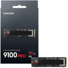 Samsung 9100 PRO 1TB PCIe 5.0 NVMe M.2 SSD-Sequential Read/Write (14700/13300 MB/s)Physical Attribute Form Factor M.2 PCIe 5.0 NVMe SSD Storage Storage Capacity 1TB Storage Specifications Technology SSD Data Transfer Rate Sequential Read : (14700 MB/s) Sequential Write : (13300 MB/s) Warranty 1 Year