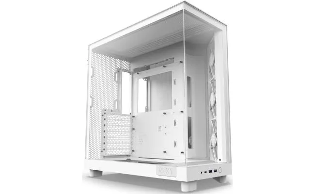 NZXT H6 Flow Perforated Compact Dual-Chamber Mid-Tower Tempered Glass Gaming Case w/ 3xF120Q Fans & USB Type-C Port - White - Image 2