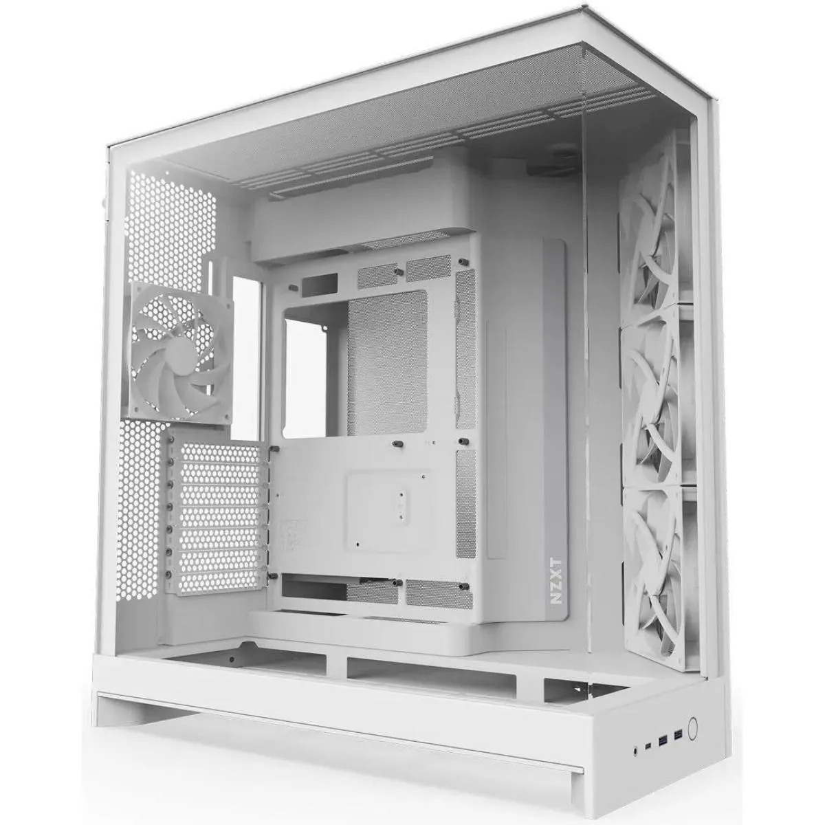 NZXT H9 Flow (2025) Panoramic Perforated Dual-Chamber Mid-Tower Tempered Glass New Design Gaming Case w/ 3X F140Q Fans + 1XF120Q & Back-Connect Ready - White - Image 2