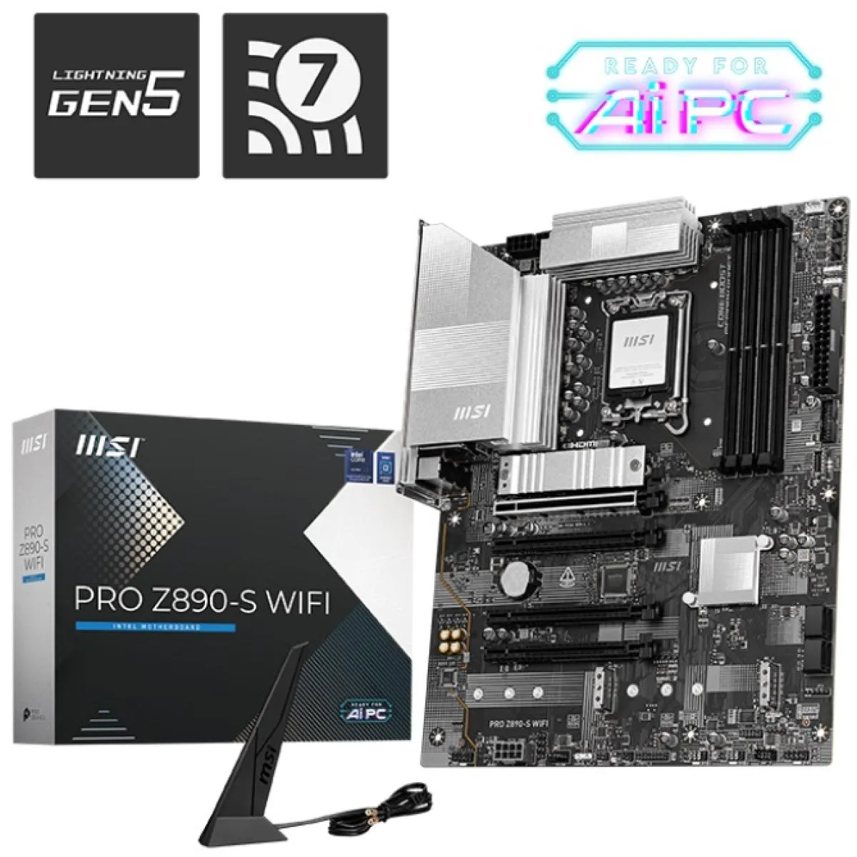 MSI PRO Z890-S WIFI (Wi-Fi 7), Intel Core Ultra (Series 2), LGA 1851/DDR5/PCIe 5.0/3xM.2 - ATX Gaming MotherBoard