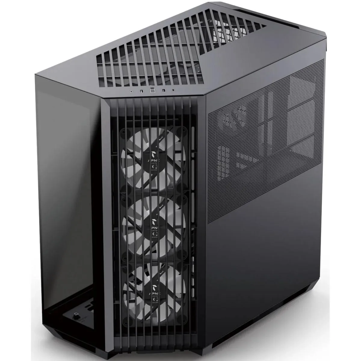 APNX V1 (Black) Dual Chamber Panoramic 2 Glasses Design ATX Mid Tower Mesh Ventilation Pattern Tempered Glass Gaming Case w/ 4x120mm ARGB Fans, Adjustable Motherboard Position Bracket, Support Up To 10x12cm Fans & Type-C