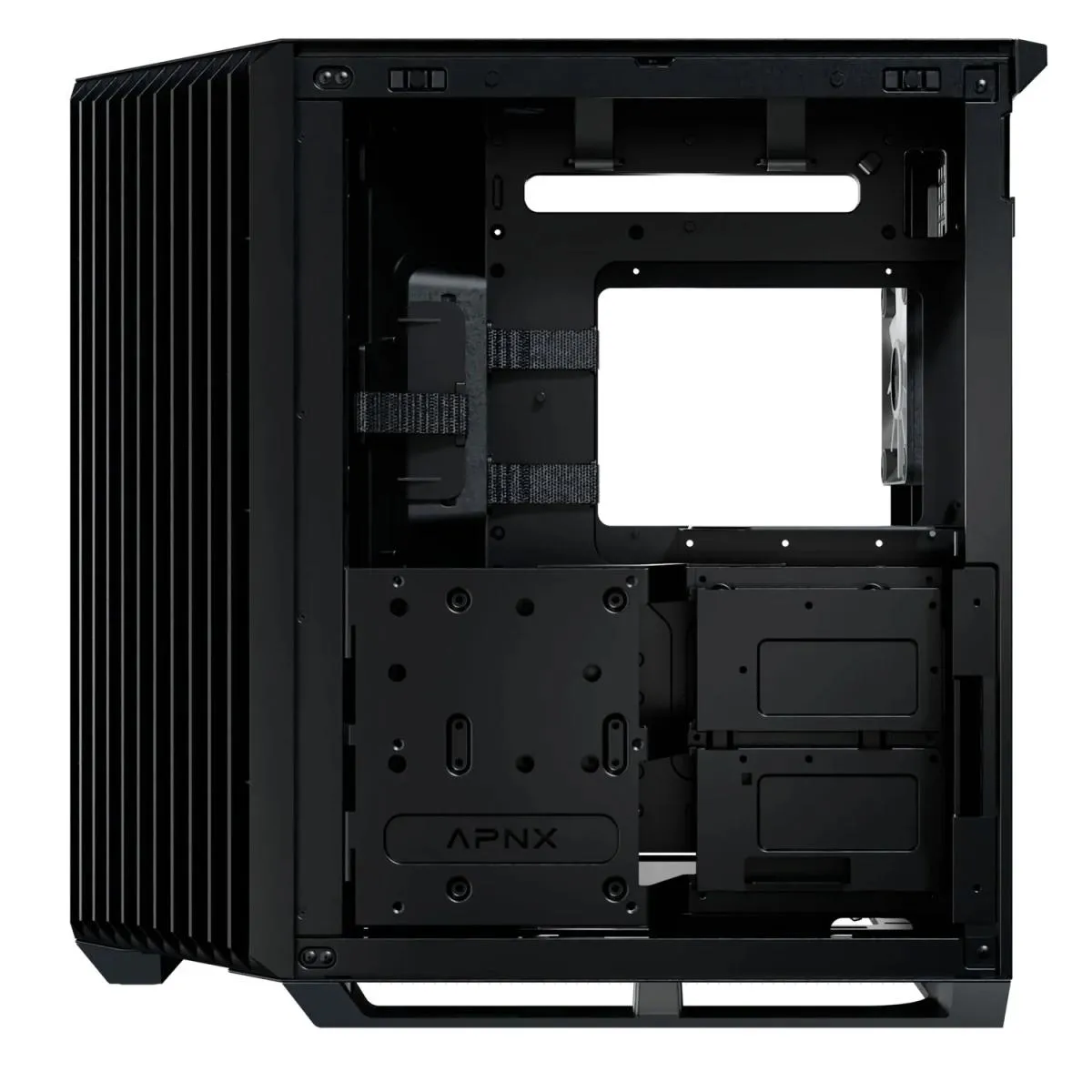 APNX V1 (Black) Dual Chamber Panoramic 2 Glasses Design ATX Mid Tower Mesh Ventilation Pattern Tempered Glass Gaming Case w/ 4x120mm ARGB Fans, Adjustable Motherboard Position Bracket, Support Up To 10x12cm Fans & Type-C - Image 4