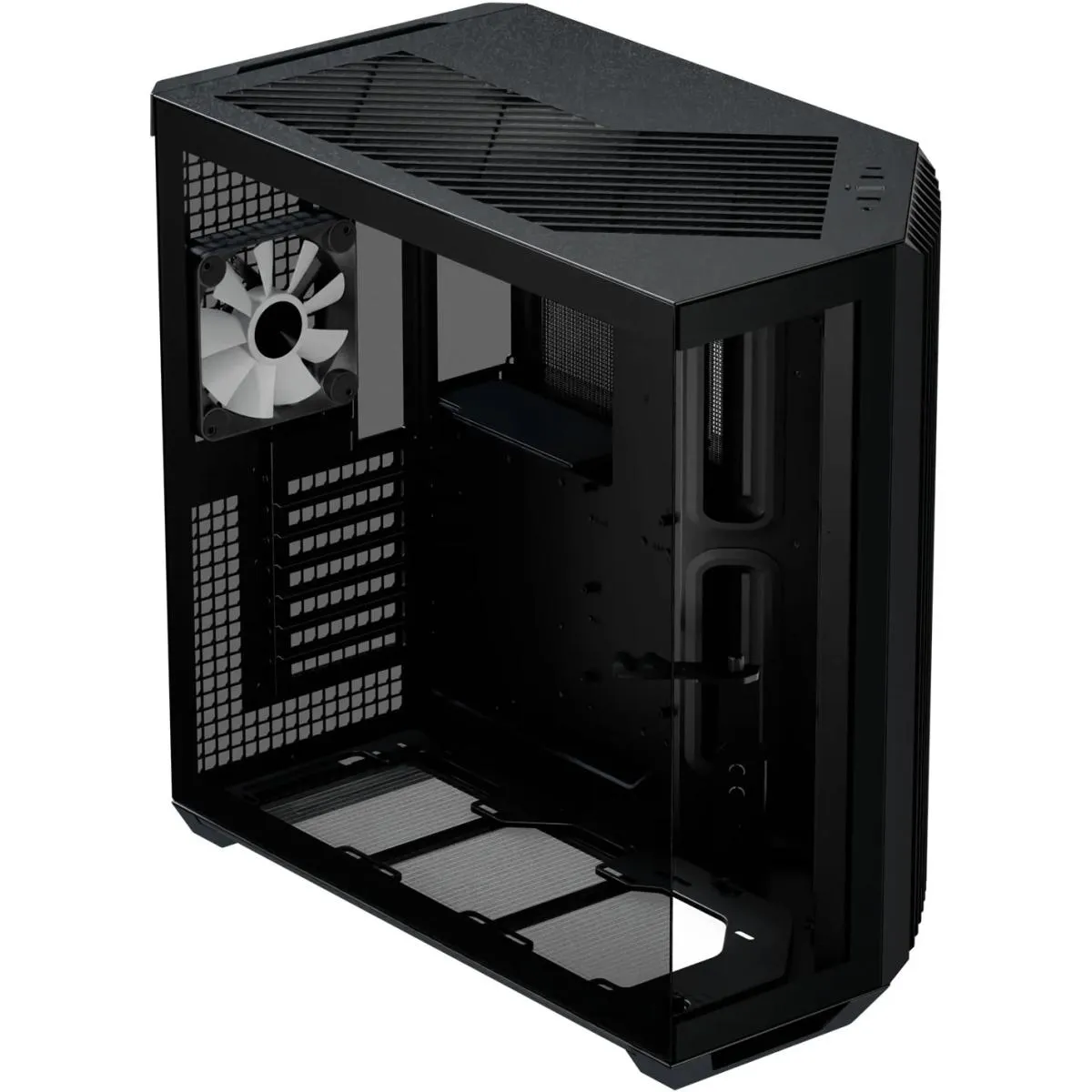 APNX V1 (Black) Dual Chamber Panoramic 2 Glasses Design ATX Mid Tower Mesh Ventilation Pattern Tempered Glass Gaming Case w/ 4x120mm ARGB Fans, Adjustable Motherboard Position Bracket, Support Up To 10x12cm Fans & Type-C - Image 2