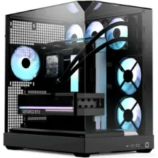 APNX V2 (Black) Dual Chamber Premium Sleek Panoramic 3 Glasses Design ATX Mid Tower Tempered Glass Gaming Case w/ 4x140mm ARGB Fans, Support Up To 10x12cm Fans, Reverse Connector Motherboard & Type-C