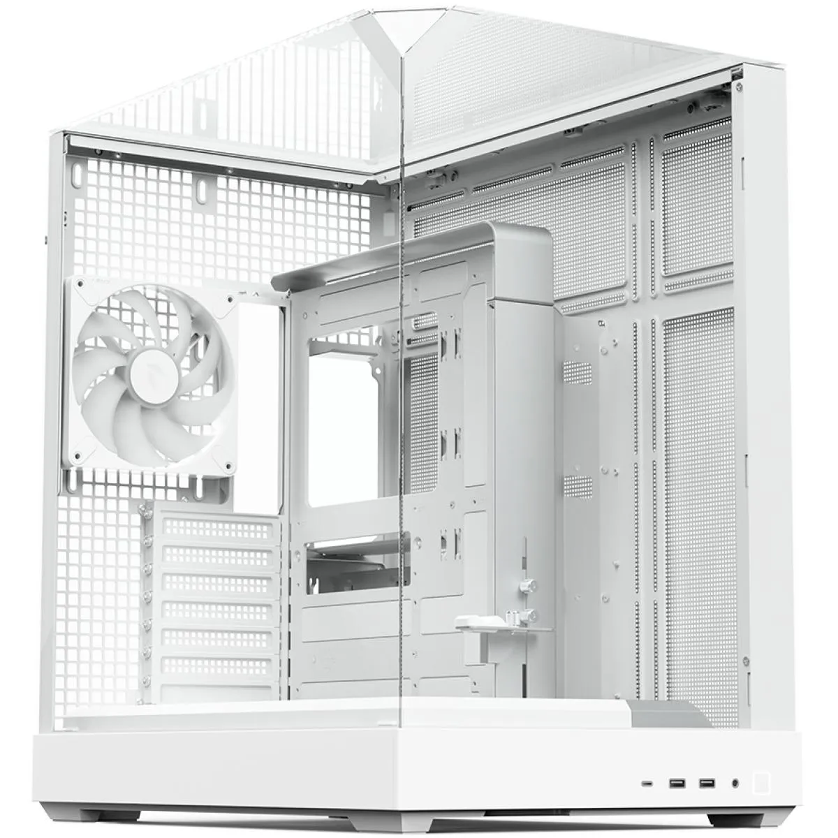 APNX V2 (White) Dual Chamber Premium Sleek Panoramic 3 Glasses Design ATX Mid Tower Tempered Glass Gaming Case w/ 4x140mm ARGB Fans, Support Up To 10x12cm Fans, Reverse Connector Motherboard & Type-C - Image 2