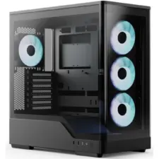 AeroCool P500A DIGI (Black) ARGB Stylish Panoramic Fish Tank Design ATX Mid Tower Tempered Glass Gaming Case w/ 4 Pre-installed 120mm ARGB Fans, Type-C & BTF Compatibility (Reverse Connectors)