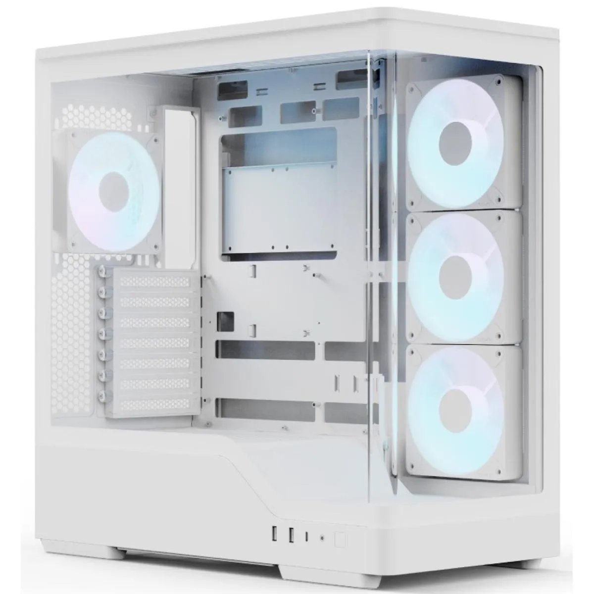 AeroCool P500A DIGI (White) ARGB Stylish Panoramic Fish Tank Design ATX Mid Tower Tempered Glass Gaming Case w/ 4 Pre-installed 120mm ARGB Fans, Type-C & BTF Compatibility (Reverse Connectors) - Image 2