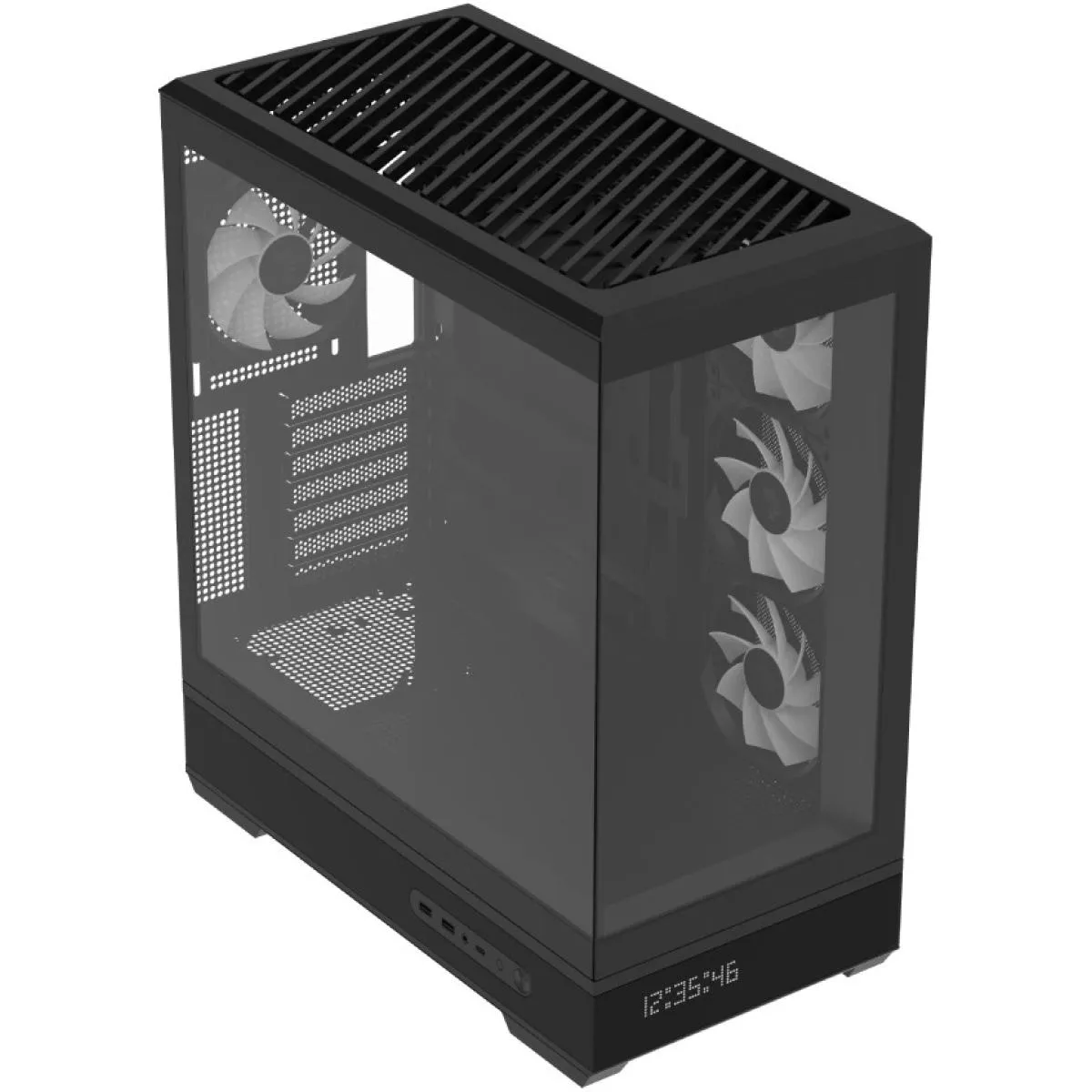 AeroCool P500B DIGI (Black) ARGB Stylish Panoramic Fish Tank Design ATX Mid Tower Tempered Glass Gaming Case w/ Dot-Pixel Display For System Stats, 4 Pre-installed 120mm ARGB Fans, Type-C & BTF Compatibility - Image 2