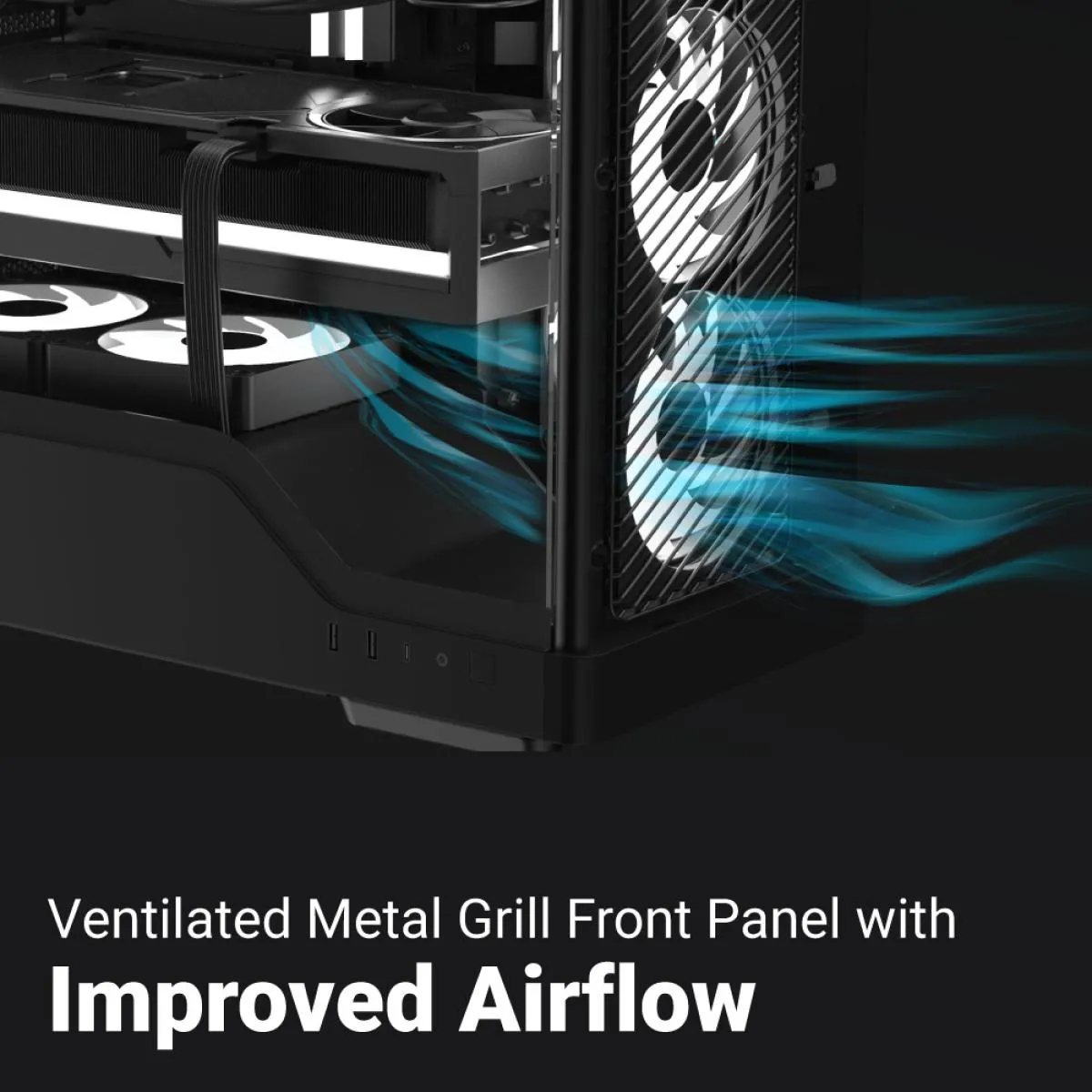 AeroCool D520A (Black) ARGB Stylish & Aesthetic Design ATX Mid Tower Tempered Glass Gaming Case w/ 4 Pre-installed 120mm ARGB Fans & Type-C (Reverse Connectors Motherboard Support) - Image 3