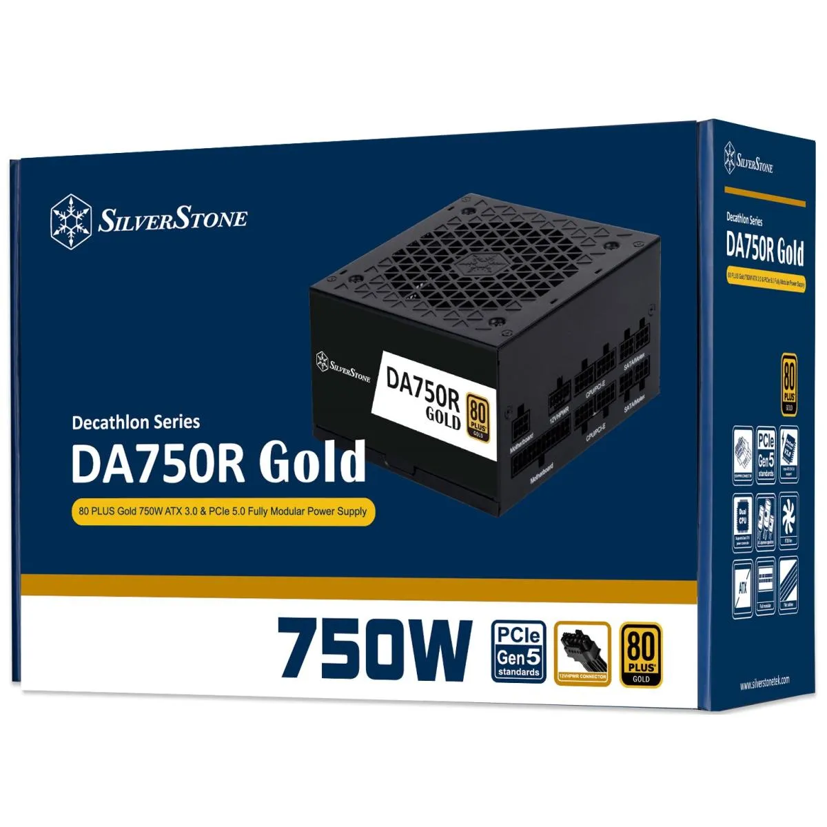 SilverStone DA750R Gold 750W (ATX 3.1) PCIE 5.1 (12V-2x6) 80 Plus Gold Full Modular - High Performance Power Supply