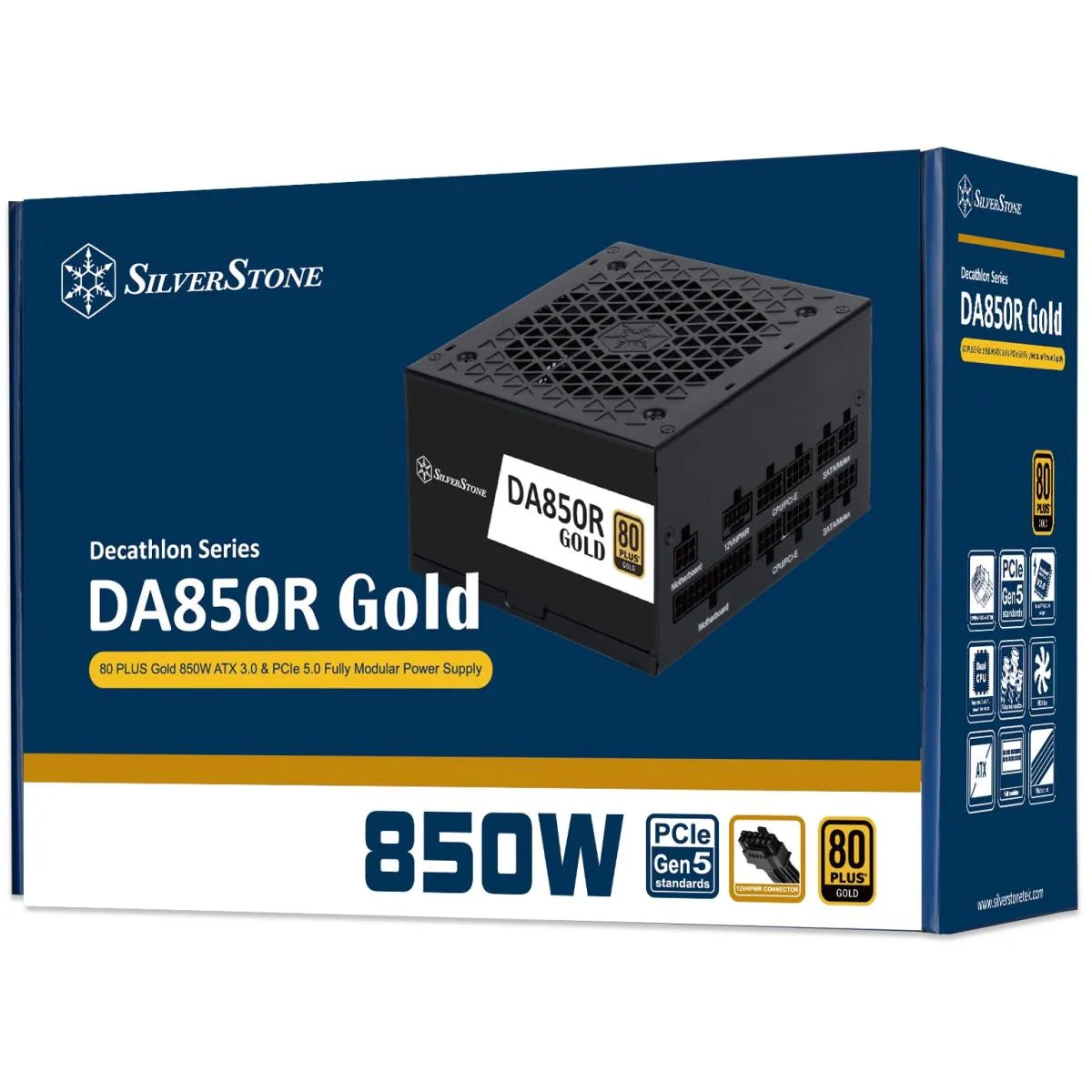 SilverStone DA850R Gold 850W (ATX 3.1) PCIE 5.1 (12V-2x6) 80 Plus Gold Full Modular - High Performance Power Supply