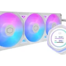 Cooler Master MasterLiquid ATMOS II 360 LCD (White) ARGB High- Preformance AIO CPU Liquid Cooler, 2.1 LCD 60Hz, Ultra-low Profile Dual Chamber Pump Design, Pre-installed 3x Sickleflow Edge Argb Fan