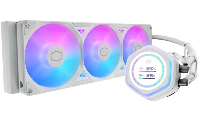 Cooler Master MasterLiquid ATMOS II 360 LCD (White) ARGB High- Preformance AIO CPU Liquid Cooler, 2.1 LCD 60Hz, Ultra-low Profile Dual Chamber Pump Design, Pre-installed 3x Sickleflow Edge Argb Fan