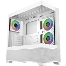 Cooler Master Elite 690 Wood (White) ATX ARGB Mid Tower Tempered Glass + Wood Panoramic Fish Tank Gaming Case w/ 3 x120mm ARGB Fan (Side Reverse) & Type-C