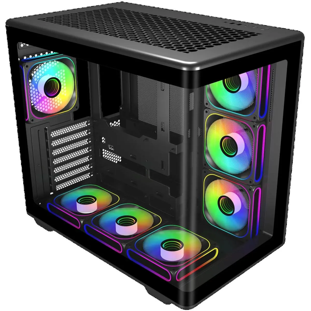 Cooler Master Elite 600 (Black) ATX ARGB Mid Tower Tempered Glass Panoramic Dual Chamber Fish Tank Gaming Case w/ 7 x120mm ARGB Fan (Side Reverse) & Type-C - Image 3
