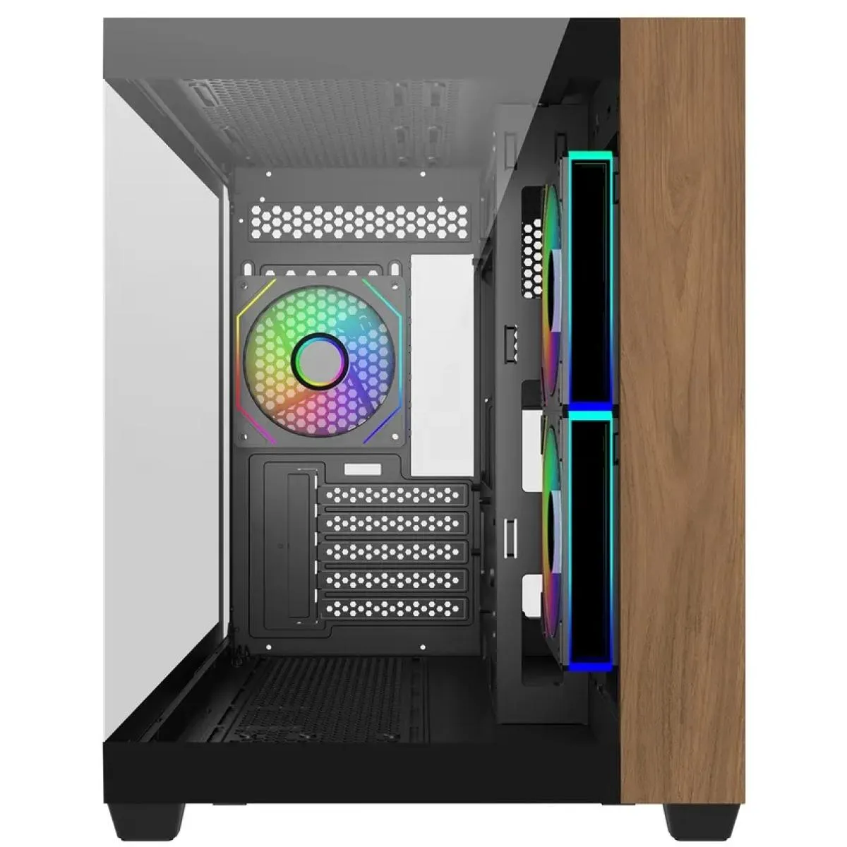Cooler Master Elite 481 Wood (Black) Micro ATX ARGB Mid Tower Tempered Glass + Wood Panoramic Dual Chamber Fish Tank Gaming Case w/ 3 x120mm ARGB Fan (Side Reverse) & Type-C - Image 3